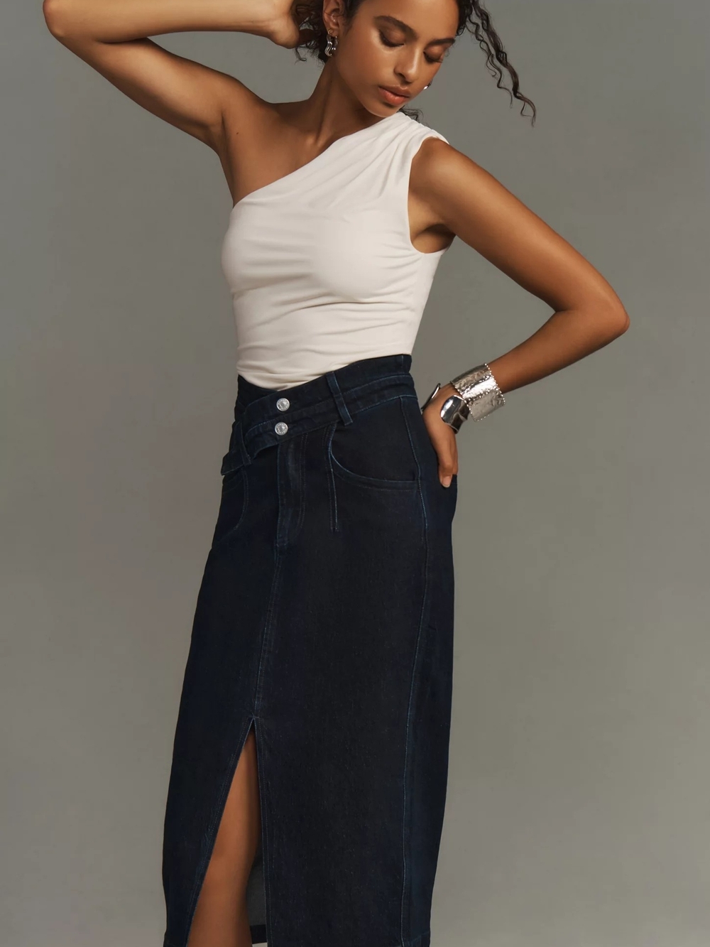 Arden Double-Waist Midi Skirt by Pilcro